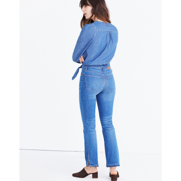 Madewell Womens XL Blue 70s Retro Cropped Fit V-Neck Long Sleeve Denim Wap Top - Picture 4 of 15